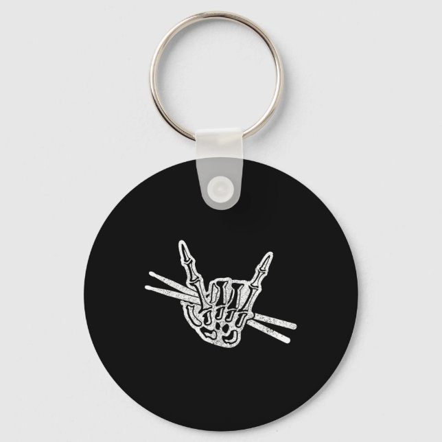 Drummer Halloween Skeleton Hand Rock and Roll Drum Key Ring (Front)