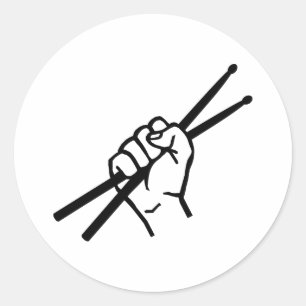 Drummer hand drumsticks classic round sticker