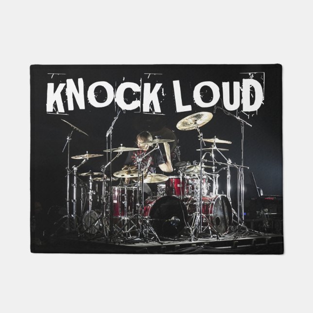 Drummer Heavy Metal Rock KNOCK LOUD Fun Gift Doormat (Front)