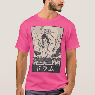 Drummer Japanese Samurai  Funny Rock Music  T-Shirt
