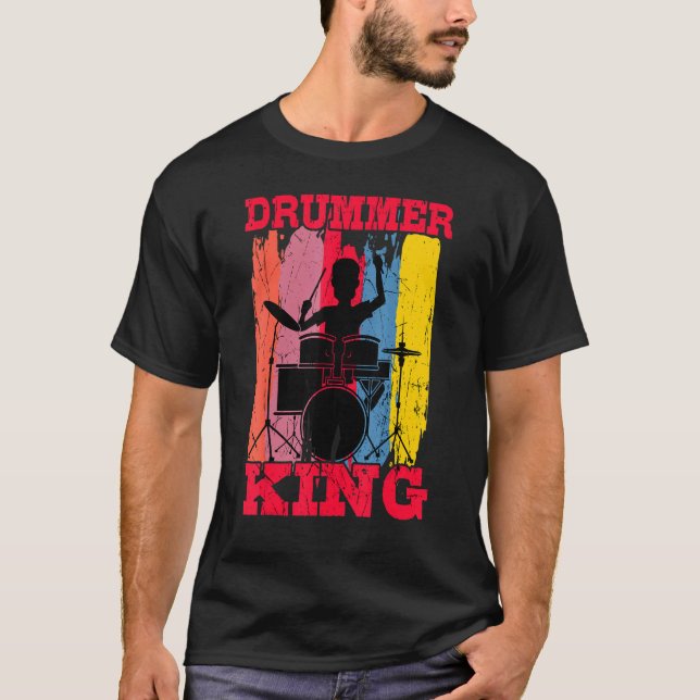 Drummer King Drums Kit Trap Set Snare Bass Hi-Hat T-Shirt (Front)