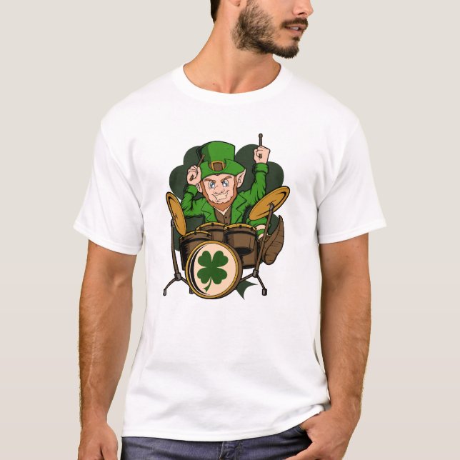 Drummer Leprechaun St. Patrick's Day Drumming T-Shirt (Front)
