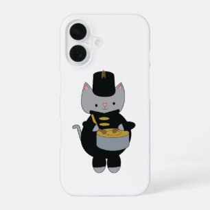 Drummer Marching Band Cat Black Gold iPhone 16 Case
