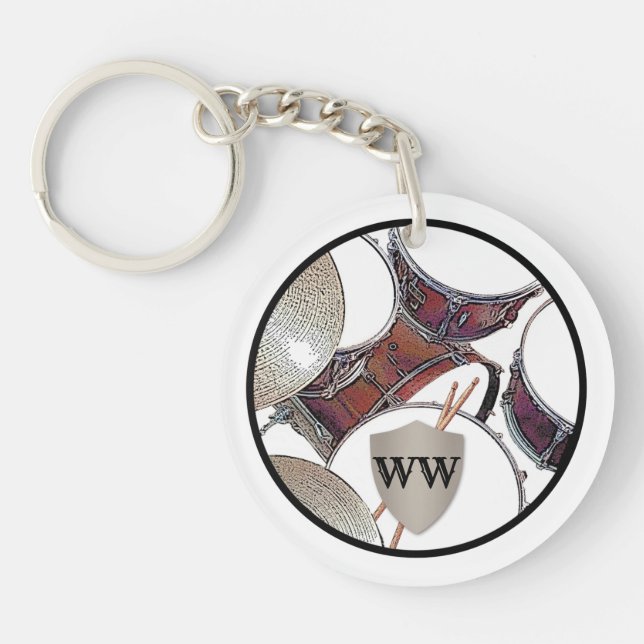 Drummer Monogram Snare Drum Kit Drumsticks Music K Key Ring (Front)