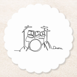 Drummer Music Design One-Line Drums Paper Coaster