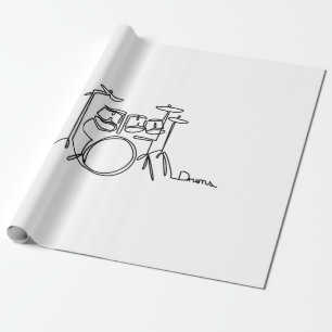 Drummer Music Design One-Line Drums Wrapping Paper