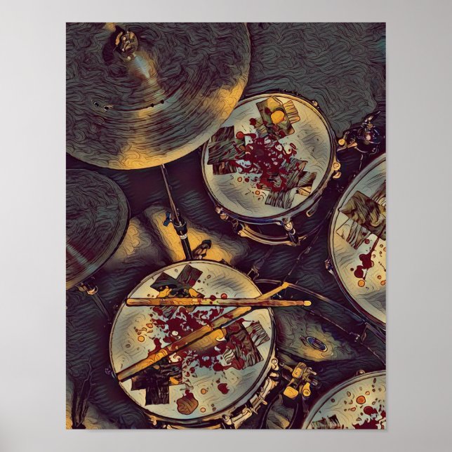 Drummer Musician Bloody Drum Kit Rock N Roll Print (Front)