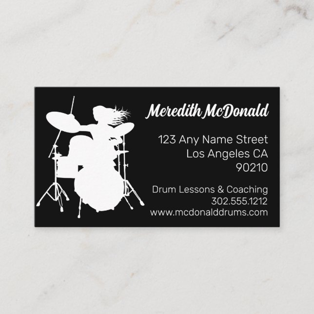 Drummer Musician Drum Kit Music Teacher Drumming B Business Card (Front)