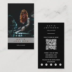 Drummer Musician Music Lessons Photo QR Code Business Card