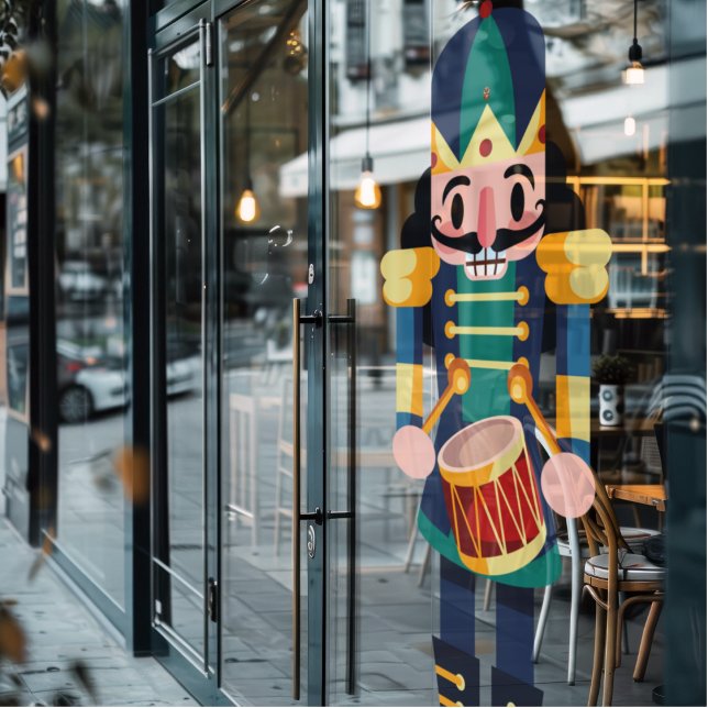 Drummer Nutcracker Window Cling  (Get into the holiday groove with this drummer nutcracker window cling! )