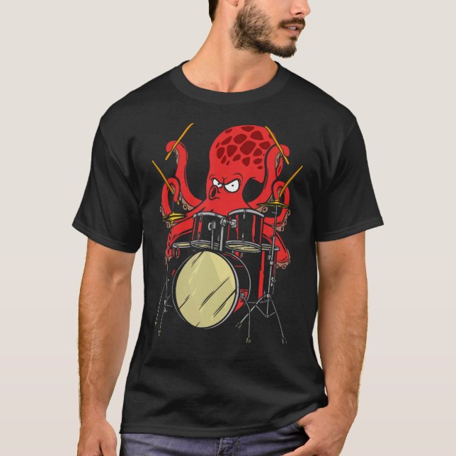 Drummer Octopus Drumstick Playing Drum Sea Animal  T-Shirt (Front)