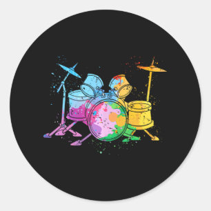 Drummer Percussion Musical Instrument Colourful Classic Round Sticker