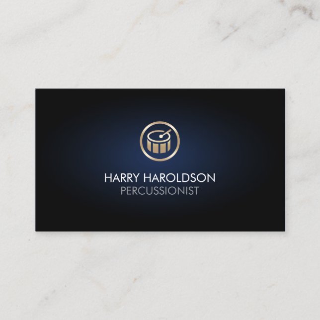 Drummer Percussionist Faux Gold Drum Icon Business Card (Front)