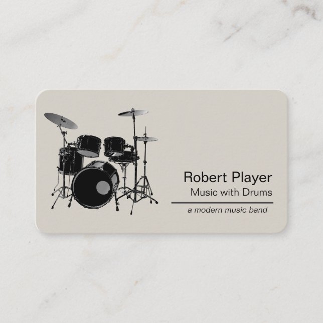 Drummer Percussionist with Drum Set Music Event  Business Card (Front)