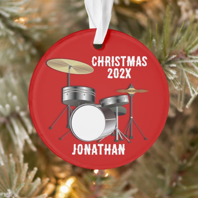 Drummer Photo Dated Christmas Ornament (Tree)