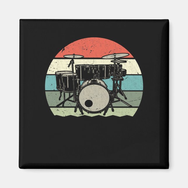 Drummer Retro Drumset Rock Band Drum Musician Magnet (Front)