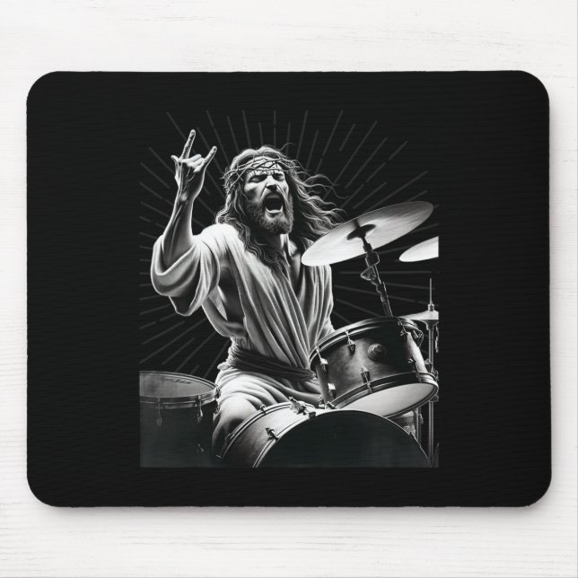 Drummer Rock Jesus Drumming  Mouse Mat (Front)