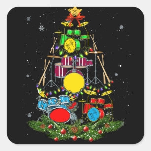 Drummer Santa Christmas Gift Drum Xmas Square Sticker