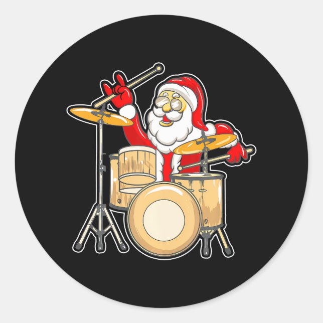 Drummer Santa Funny Christmas Santa Playing Drums Classic Round Sticker (Front)