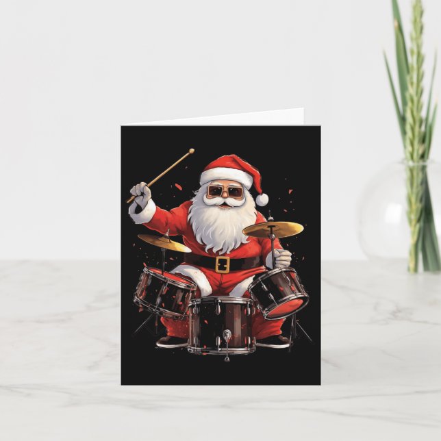 Drummer Santa Playing Drums Funny Christmas Drumme Card (Front)