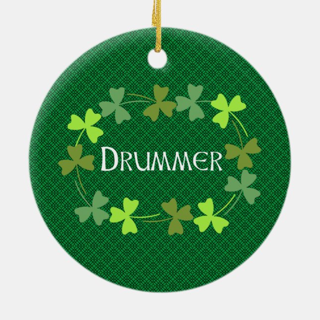Drummer Shamrock Oval Ceramic Tree Decoration (Back)