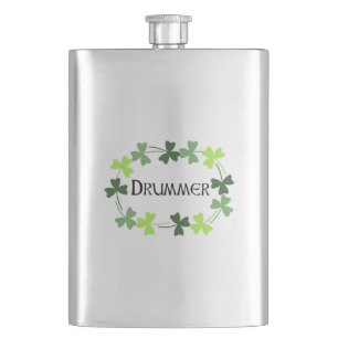 Drummer Shamrock Oval Hip Flask