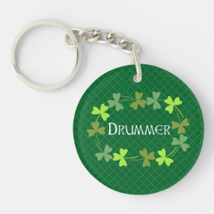 Drummer Shamrock Oval Key Ring