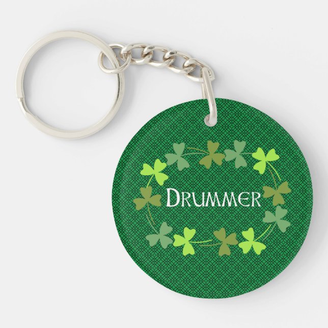 Drummer Shamrock Oval Key Ring (Front)