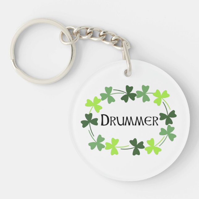 Drummer Shamrock Oval Key Ring (Front)
