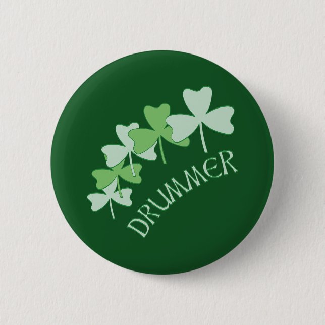 Drummer Shamrocks Outlined Green 6 Cm Round Badge (Front)