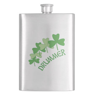 Drummer Shamrocks Outlined Green Hip Flask