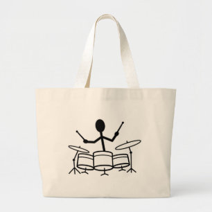 Drummer Stick Figure Large Tote Bag