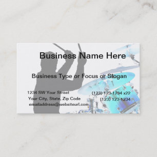 Drummer sticks in air shadow blue invert drums business card