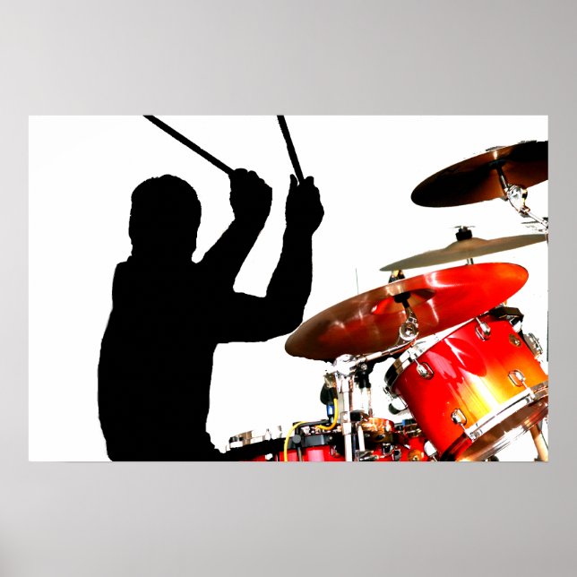Drummer sticks in air shadow real drums poster (Front)