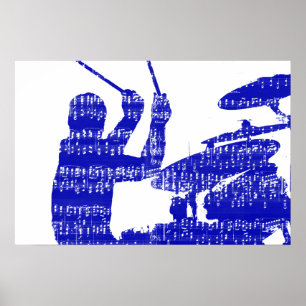 Drummer sticks shadow blue w music grunge poster