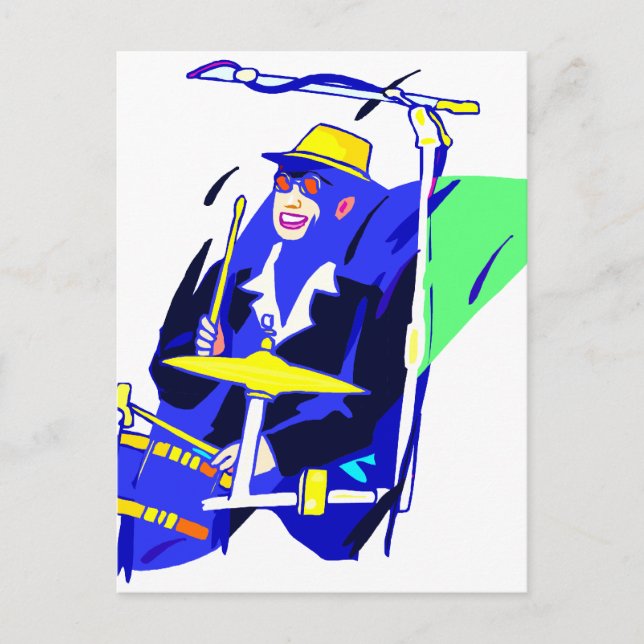 Drummer Sunglasses Blue and Yellow graphic Postcard (Front)