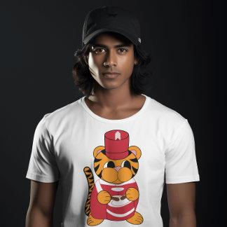 Drummer Tiger Marching Band Red and White T-Shirt