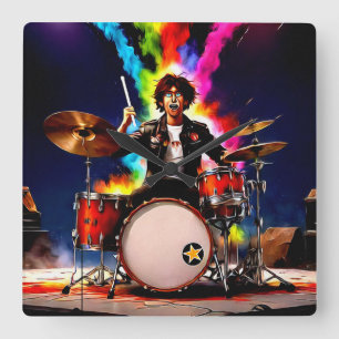Drummer - vivid square wall clock