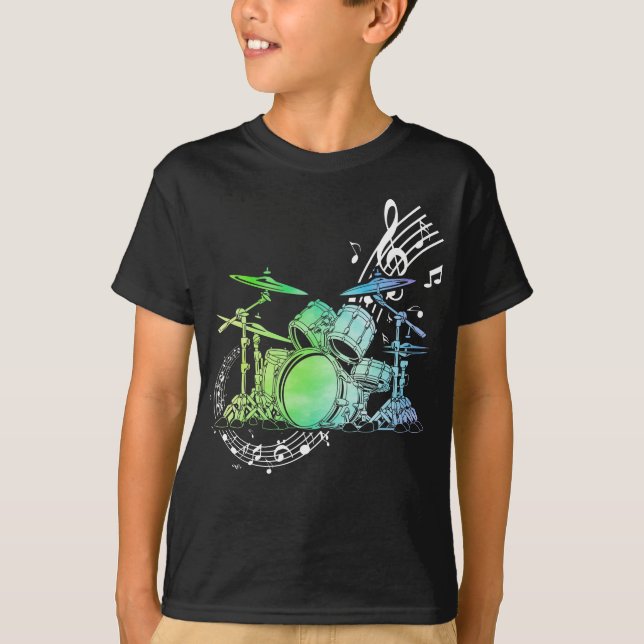 Drummer Watercolor  Drummer Musician Drumsticks T-Shirt (Front)