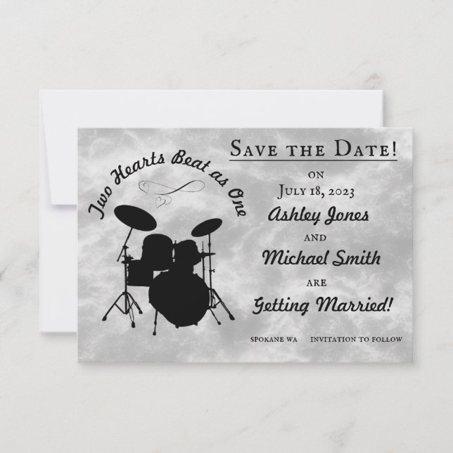 Drummer Wedding Rock & Roll Save the Date Drum Kit RSVP Card (Front)