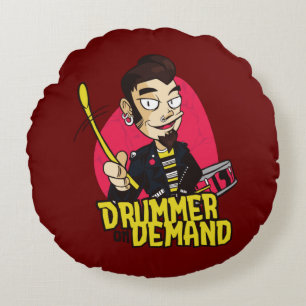 Drummer with Drumsticks Round Cushion
