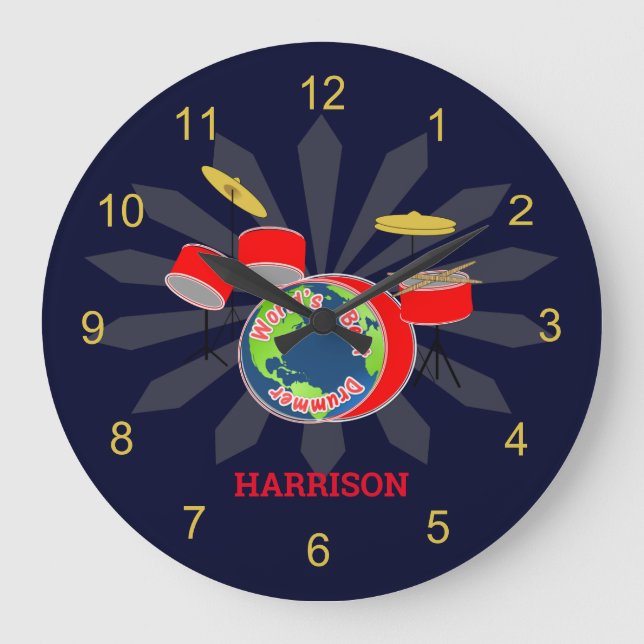 Drummer Worlds Best Funny  Personalised Large Clock (Front)