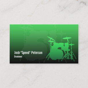 Drummer's Drum Kit Silhouette Green Business Card
