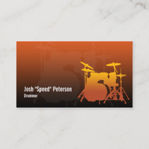 Drummer's Drum Kit Silhouette Orange Business Card