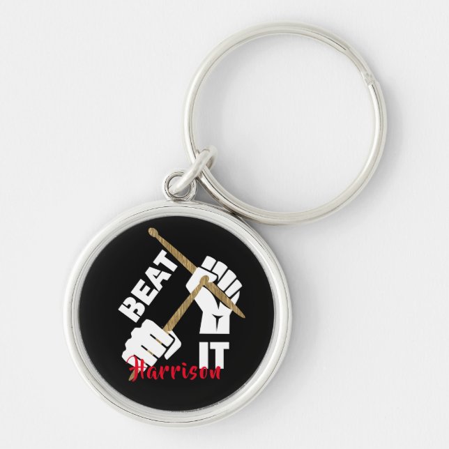 Drummers Funny Beat It Music Personalised Key Ring (Front)