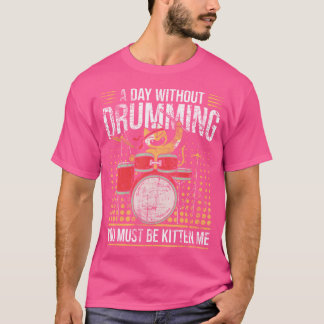 Drumming Cat Drummer Kitten Drum Set T-Shirt