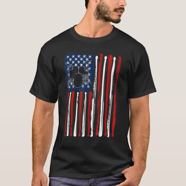 Drumming Drummer American USA Flag 4th Of July Men T-Shirt (Front)
