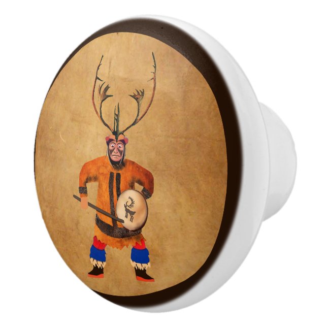Drumming Shaman Ceramic Knob (Right)