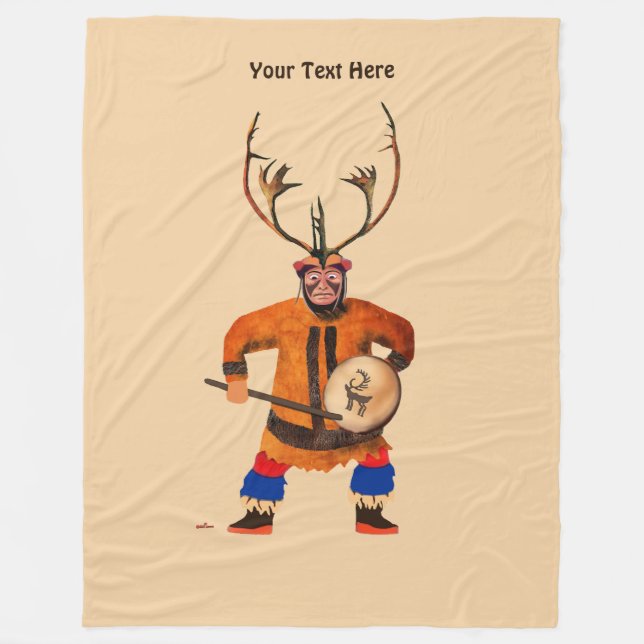 Drumming Shaman Fleece Blanket (Front)