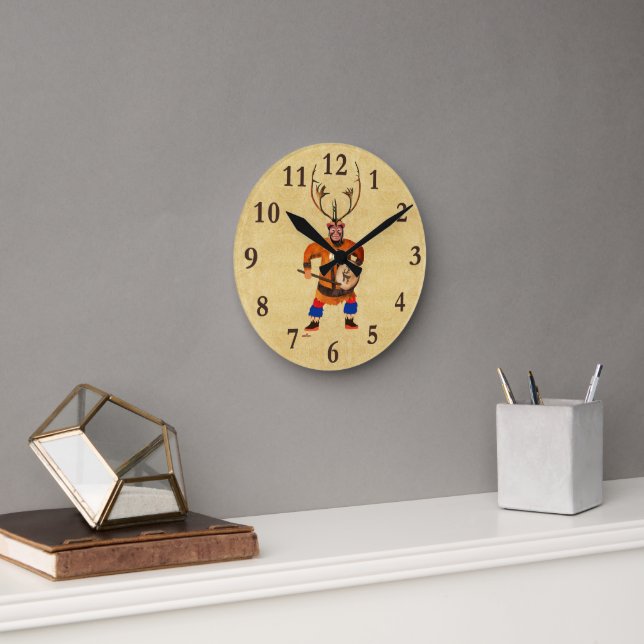 Drumming Shaman Round Clock (Office)